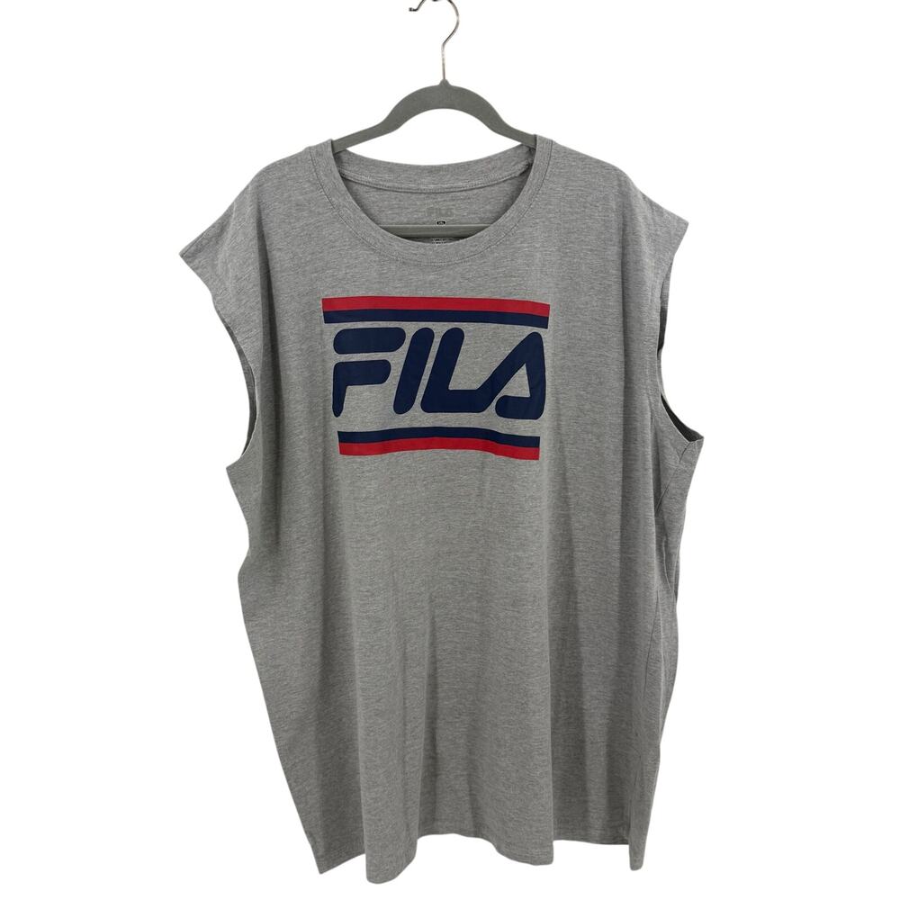Fila Mens Sleevless Tank T Shirt Size 3XL Gray Graphic Tee Athletic Muscle